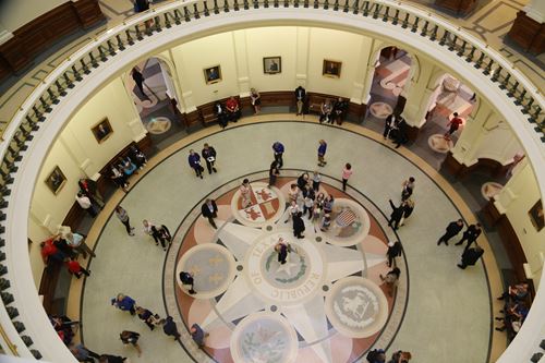 Bird's eye view of the rotundra inside the Capitol building in Austin, TX